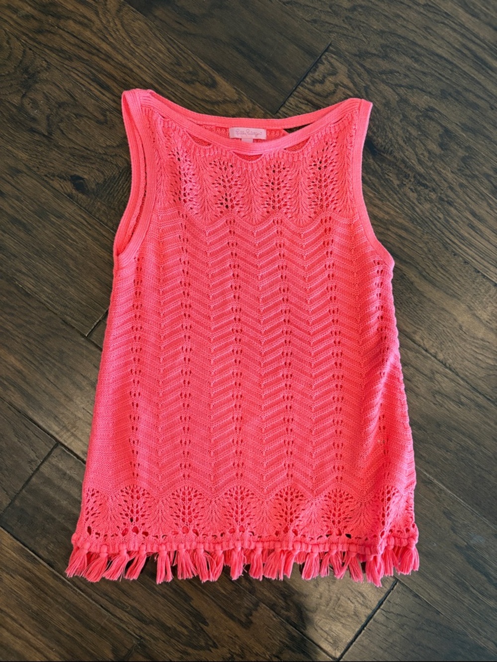 Lilly Pulitzer Coral Pink Crochet Tank with Fringe